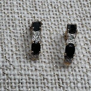 EARRINGS Sapphire Genuine 925 Sterling Silver Gold Overlay Pierced Post 4088 B
